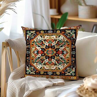 1 件复古几何图案斋月装饰抱枕套，柔软桃色天鹅绒面料，单面印花，45*45 厘米，室内派对礼物