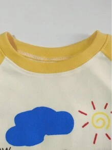 Young Girl' Sherpa Bubble Rabbit Print Long Sleeve Top, Casual Spring & Autumn - Yellow - View 2