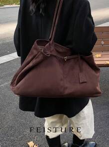 FEISTURE 1 大号绒面革手提包，款式休闲，容量大，配有腰带扣，适合通勤购物袋。单肩包配有磁性搭扣和固定肩带，适合女孩、女性、大学生、新专业人士和白领工作者。非常适合工作、商务、通勤和上学 - 咖啡棕 - 查看 9