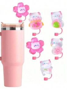 2 szt. śliczne różowe silikonowe pokrywki słomkowe w kształcie króliczka, wielokrotnego użytku pokrywki słomkowe pasujące do kubków 30 oz i 40 oz, pyłoszczelna osłona słomkowa, odpowiednia do słomek 10 mm (0,4 cala), akcesoria do kubków, kreatywne dekoracje słomkowe, idealne prezenty na walentynki, Boże Narodzenie, Halloween, urodziny dla mężczyzn i kobiet