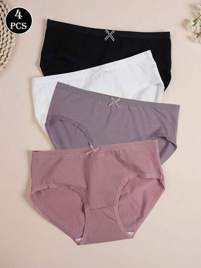 4pcs Women's Bow Textured Hipster Multicolor Sexy Cute Panties Casual Comfortable Briefs