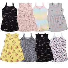 Vestido Infantil De Cotton ou Macaquinho Kit 5 Peças Sortidas
