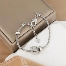 1 件银色时尚镀铜心形微镶锆石手链，适合女性日常佩戴 - 銀色 - 查看 6