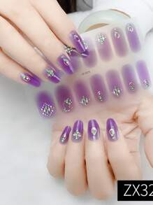 1 张 16 片美甲全覆盖贴纸渐变闪光猫眼粘性滑块 DIY 指甲油美甲贴纸贴花 - 彩色 - 查看 60