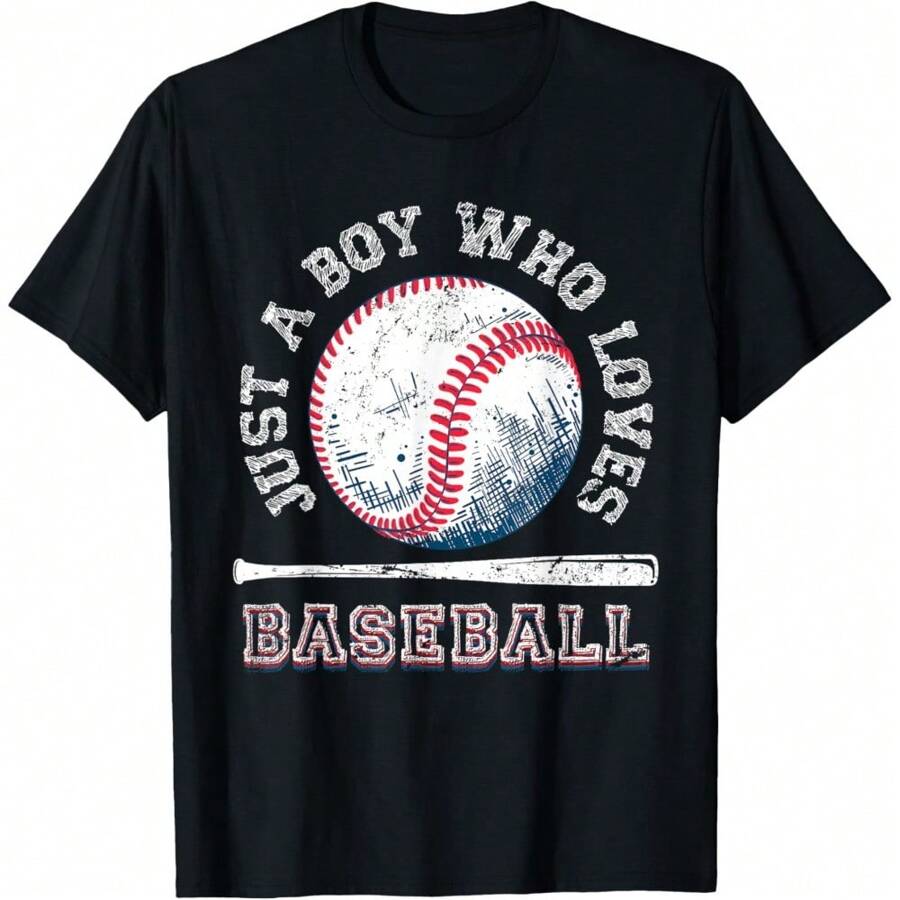 American Sport Fan Baseball Lover Boys Batter Baseball T-Shirt Oversized Short Sleeve Classic Heavy Cotton T Shirt Printed Graphic Tee Women's Casual Short-Sleeved Top - Black - View 1