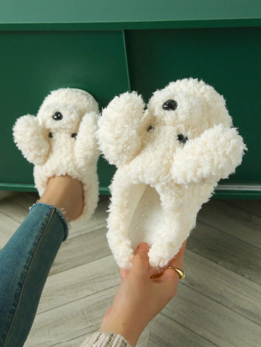 Bonito Vento Pelúcia Camelo Cor Teddy Cachorro Moda Casa Interior E Exterior Casa Confortável Chinelos Femininos