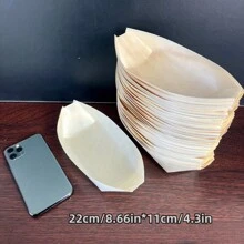 50 piezas Bandeja de barco de madera desechable, mini plato de comida, bandeja de sushi de hoja, bol de madera, para catering y uso doméstico, cocina, regalo de Navidad