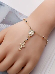 Pulseira Decenário Virgem De Guadalupe Com Contas De Rosário Tricolor