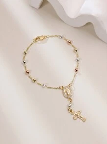 Pulseira Decenário Virgem De Guadalupe Com Contas De Rosário Tricolor
