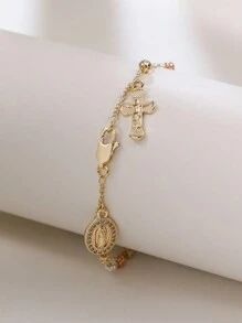 Pulseira Decenário Virgem De Guadalupe Com Contas De Rosário Tricolor