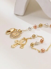 Pulseira Decenário Virgem De Guadalupe Com Contas De Rosário Tricolor