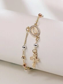 Pulseira Decenário Virgem De Guadalupe Com Contas De Rosário Tricolor