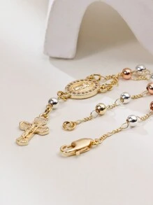 Pulseira Decenário Virgem De Guadalupe Com Contas De Rosário Tricolor
