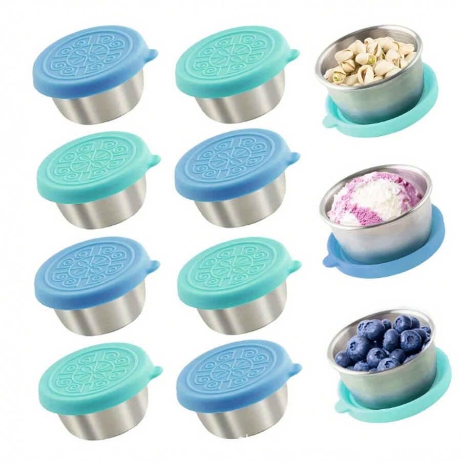 2/4/6/8 hộp đựng nước sốt salad mang đi, cốc đựng nước sốt bằng thép không gỉ 304 1,6oz có nắp silicon chống rò rỉ, hộp đựng gia vị có thể tái sử dụng, bộ hộp đựng nước sốt nhỏ cho hộp cơm trưa/đi làm/đi học/dã ngoại/du lịch, phụ kiện hộp cơm bento cho ngày tựu trường, đồ dùng học tập - xanh bạc hà và xanh dương - Xem 1