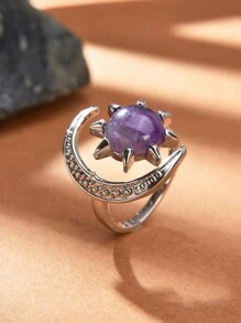 1 pieza Anillo abierto con estrella y luna de cristal y piedra natural, adecuado para uso diario por hombres y mujeres - Multicolor - Ver 4