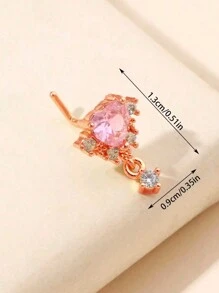 1 件粉色 L 型鼻钉，时尚可爱简约水钻心形鼻环，适合女性日常佩戴鼻环饰品