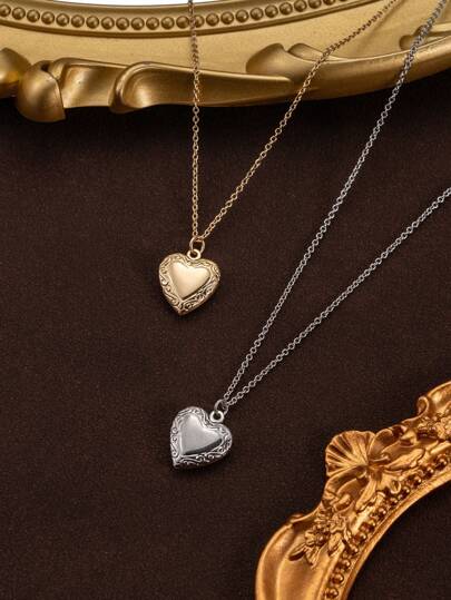 1 Pc Fashion Elegant Retro Locket Pendant Necklace, Unisex Design, Can Be Opened