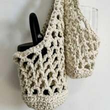 1 件钩针镂空水杯架袋，简约百搭编织网袋，适合休闲、度假 - 白色 - 查看 4