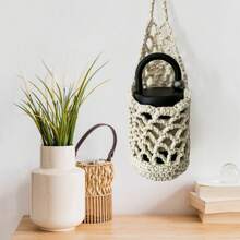 1 件钩针镂空水杯架袋，简约百搭编织网袋，适合休闲、度假 - 白色 - 查看 3