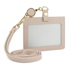 Badge Holder With Retractable Detachable Neck Strap Horizontal PU Leather Badge Clip With 1 Clear Window And 2 Card Slots On The Back Card Holder Wallet Business Card Holder Credit Card Holder Teacher Lanyard With Id Holder Card Holder Women For Women Mini Wallet Card Wallet