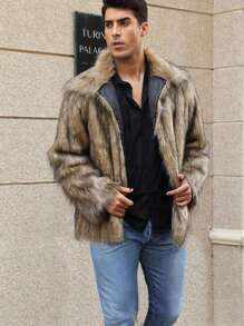 男士蓬蓬领夹克，秋季/外套 - 駝色 - 查看 2