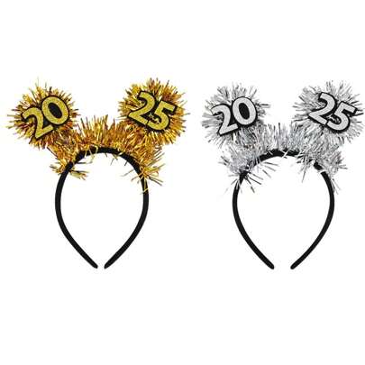 2pcs/Set 2025 New Year Party Gold & Silver Star Headband, New Year Party Ball Decoration Accessories, Ramadan, Ramadan Decor, Eid Mubarak
