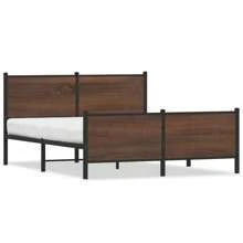 Sturdy Brown Oak King Size Metal Bed Frame 150x200 Cm Modern Design - Brown - View 2