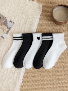 5 pares de calcetines versátiles de altura media minimalistas y casuales para combinar con todo - Blanco y Negro - Ver 6