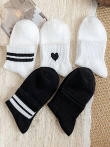 5 pares de calcetines versátiles de altura media minimalistas y casuales para combinar con todo - Blanco y Negro - Ver 2