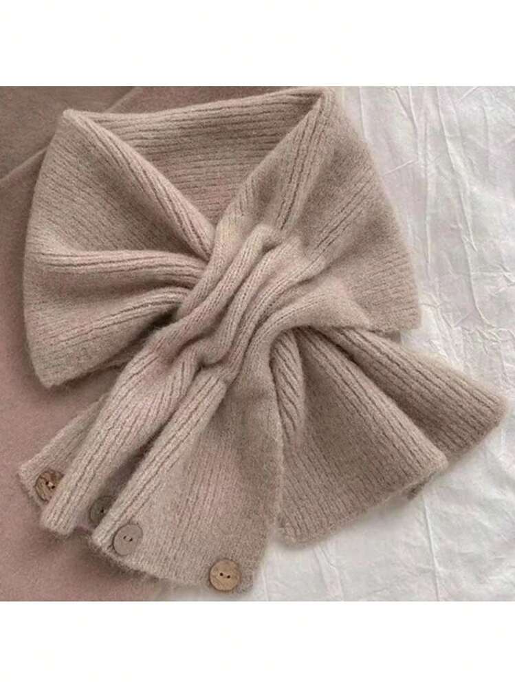 1PC Knitted Short Cross Scarf Solid Color Neck Warmer Winter Warm Fake Collar Women - 彩色 - 查看 4
