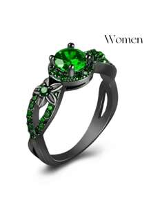 Fashionable Couple Rings, Romantic Green Ring For Women, Stainless Steel Celtic Dragon Ring For Men, Wedding Jewelry