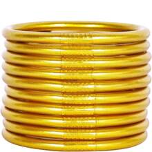 Bộ 10 chiếc vòng tay ống nhựa PVC màu hồng cánh sen và vàng đậm, họa tiết kim loại phun sơn, vòng tay thạch xếp chồng lên nhau trông rất dày dặn, dùng để dự tiệc - lá vàng giả - Xem 3
