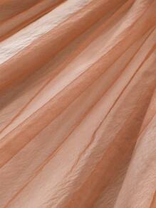 1pc Tween Girls Long Sleeve Polo Collar Waist Ribbon Mesh Contrast Dress