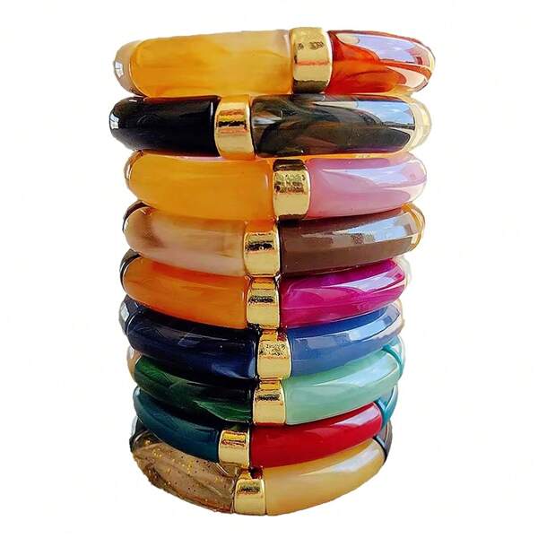 1pc Fashionable Leopard Print Acrylic Curved Adjustable Bracelet, Suitable For Women's Daily Wear