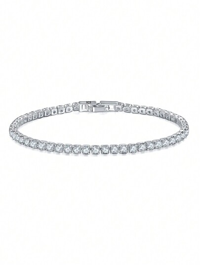 1 pezzo Brillante braccialetto da tennis con zirconi cubici taglio rotondo 5A in puro argento sterling 925 e catena a mano per le donne. Ideale per matrimoni, fidanzamenti, feste nuziali e come elegante gioiello da regalare