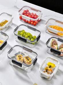 1 szt. Plastikowy, ulepszony, zamykany na klamrę, przezroczysty pojemnik na żywność, sałatkę, owoce, PET, bento, z pokrywką, oddzielny pojemnik na chrupiące produkty, odpowiedni dla dorosłych i dzieci, do restauracji, lunch box, bento box, do lodówki, do przechowywania i konserwacji, szczelnie zamknięty, z pokrywką