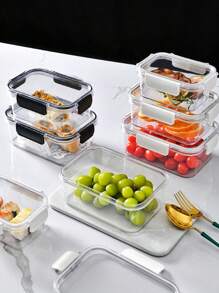 1 szt. Plastikowy, ulepszony, zamykany na klamrę, przezroczysty pojemnik na żywność, sałatkę, owoce, PET, bento, z pokrywką, oddzielny pojemnik na chrupiące produkty, odpowiedni dla dorosłych i dzieci, do restauracji, lunch box, bento box, do lodówki, do przechowywania i konserwacji, szczelnie zamknięty, z pokrywką