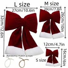 1 件天鹅绒蝴蝶结装饰 - 随机尺寸 [S、M、L] 带 1 根悬挂绳，圣诞花环，圣诞饰品，圣诞礼物，适用于家庭、墙壁、窗户、门廊、室内/室外装饰，红色浆果蝴蝶结壁挂
