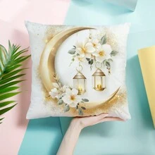 4 Stücke Ramadan Sichelmond & Blumen bedruckte einseitige Kissenbezüge
