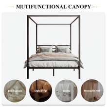 SHA CERLIN Metal Canopy Bed Frame Full&Queen Size, Mattress Foundation With Metal Slats Support/No Box Spring Needed/Easy Assembly, Room Decor, Bedroom Christmas Decorations Home Decor Christmas Gift, Black|White * Bed Frame Queen Queen Bed Frame Bed Frame Full Full Size Bed Frame King Size Bed Frame Twin Bed Frame Room Decor Home Decor Christmas Decor Bedroom Decor Valentine Day Decor Storage Living Room Decor Furniture House Decor - màu đen - Xem 4
