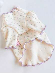 1pc Orange Ditsy Floral Pet Sweater, Suitable For Cats And Small/Medium Dogs, Suitable For Everyday Wear