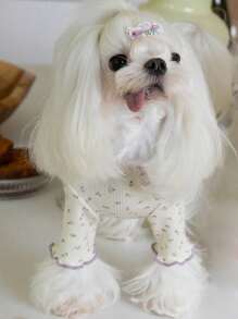 1pc Orange Ditsy Floral Pet Sweater, Suitable For Cats And Small/Medium Dogs, Suitable For Everyday Wear