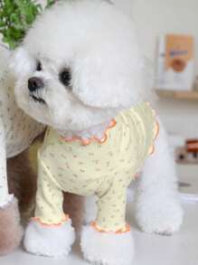 1pc Orange Ditsy Floral Pet Sweater, Suitable For Cats And Small/Medium Dogs, Suitable For Everyday Wear