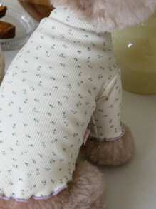 1pc Orange Ditsy Floral Pet Sweater, Suitable For Cats And Small/Medium Dogs, Suitable For Everyday Wear