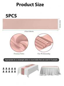 5pcs Satin Table Runner, 12 X 108 Inch, Wedding Decorative Tablecloth, Suitable For Wedding, Party, Birthday, Valentine's Day Table Decor, Can Be Tied Into Bows For Chair Covers