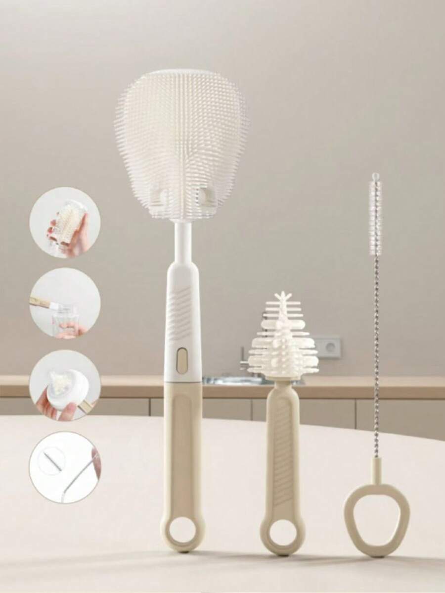 Silicone Baby Bottle Brush, Nipple & Straw Cleaning Tool, Bottle Brush Cleaner Set