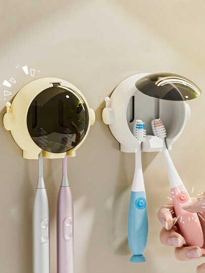 SHEIN X Milania 1pc No-Drill Bathroom Toothbrush Holder, Creative Cute Rinse Cup Storage Rack, Astronaut Shape Waterproof Toothbrush Organizer, Adorable Bathroom Storage Shelf, Christmas Gift, New Year Gift, School Supplies