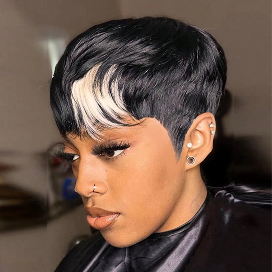 P1B/60 Highlight Pixie Cut Wigs Human Hair 1 Pc 150% Density Brazilian Remy Hair Non Lace Machine Made Pixie Wigs For Women Human Hair - Piano Color - View 1