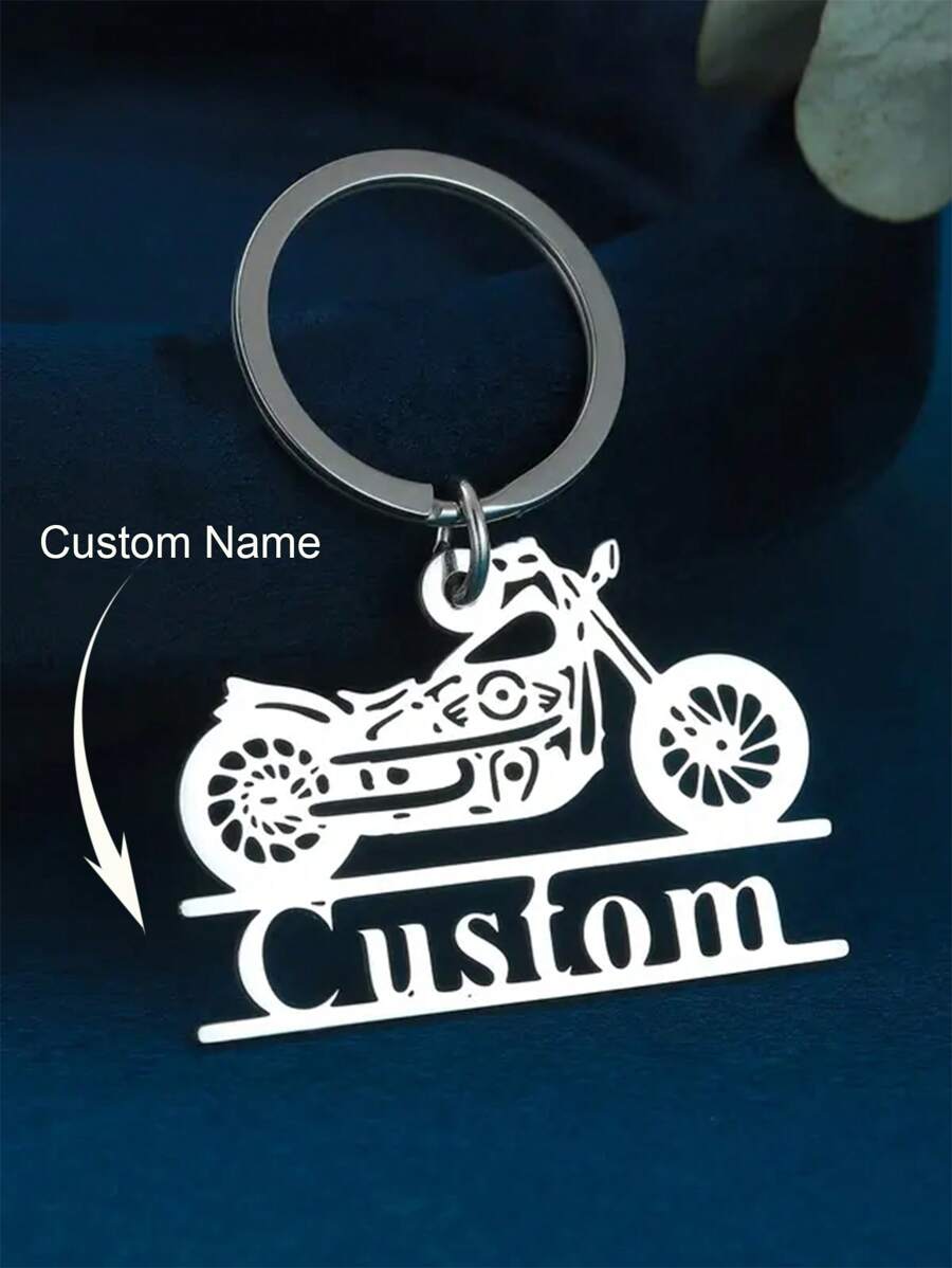 1 件个性化定制名字男士钥匙扣，简约个性化名字钥匙扣，时尚不锈钢摩托车钥匙扣定制生日礼物情人节礼物圣诞礼物送给男朋友、家人、同学