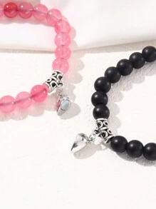2 件磁铁情侣手链 适合女士男士浪漫心形配对天然石珠瑜伽手链情人节礼物珠宝情人节 - 彩色 - 查看 4